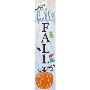 Hello Fall Porch Sign Vertical Wood Sign 4x16 Inch Wood Signs with Quotes